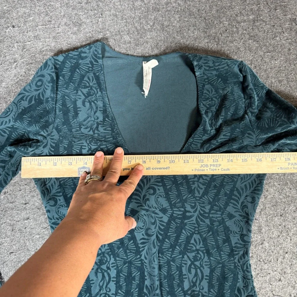 Intimately Free People Teal Green‎ Burnout Velvet V-Neck Long Sleeve Bodysuit S